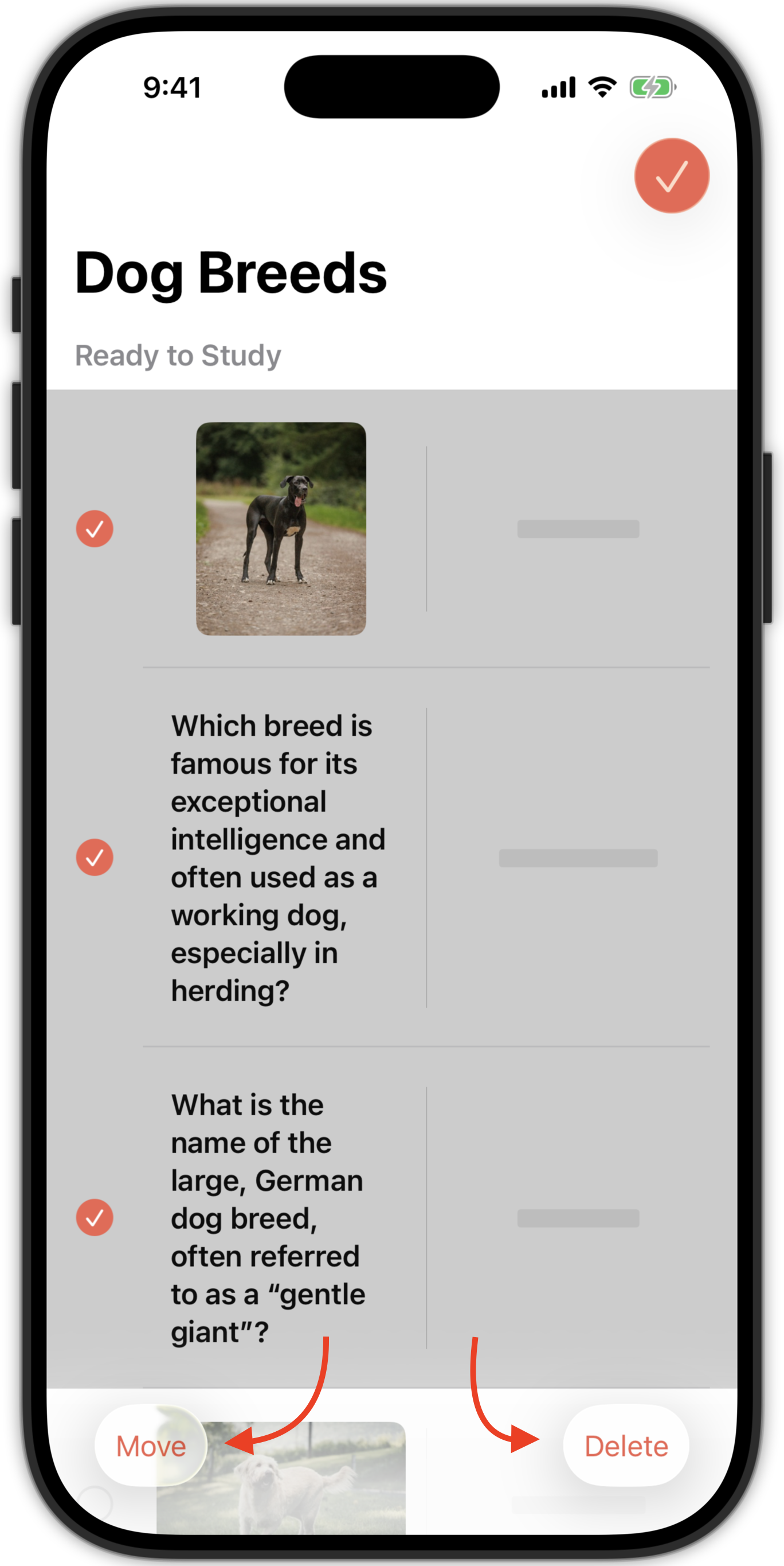 Card list actions on the bottom toolbar on iPhone