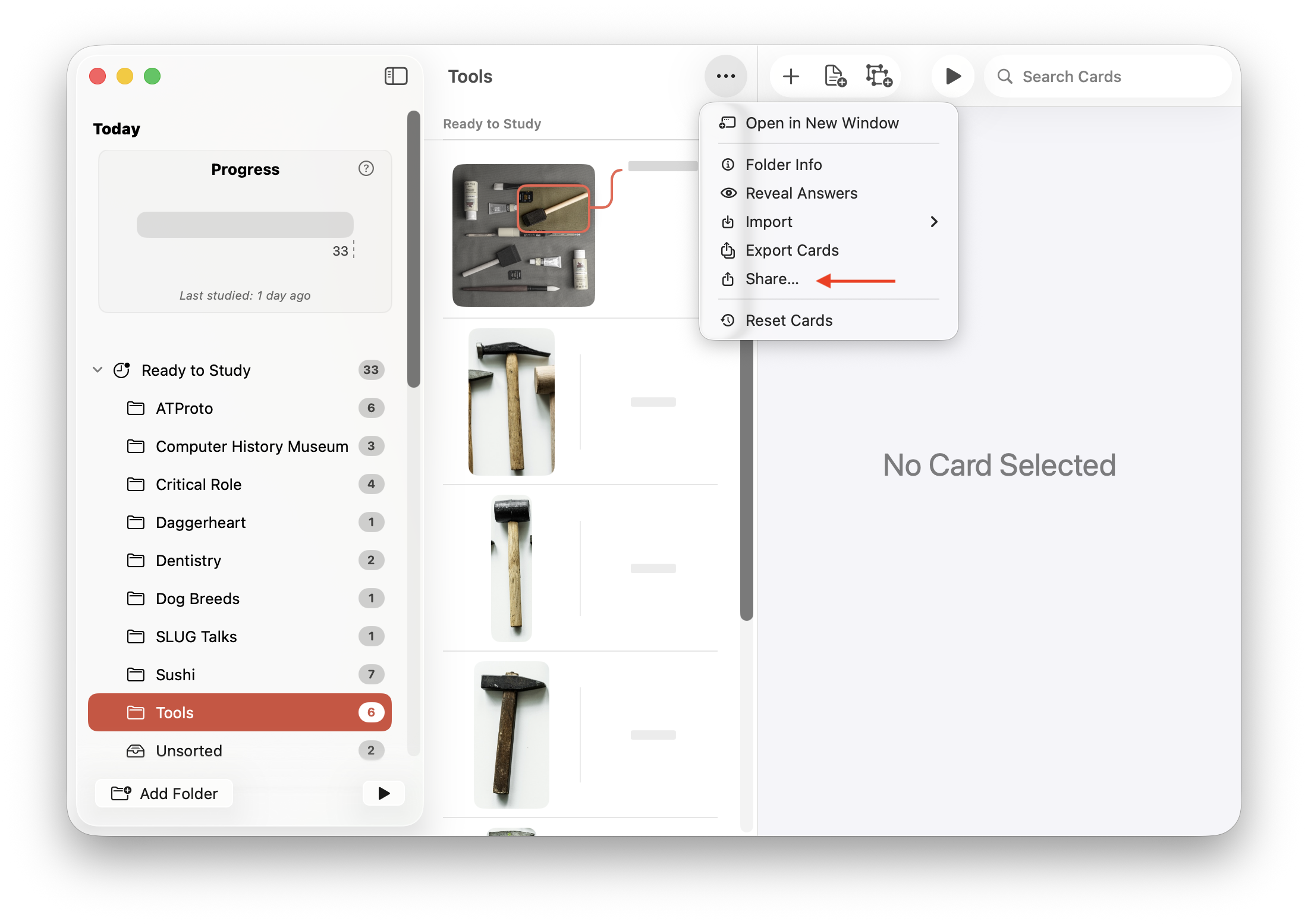 The Share menu on Mac