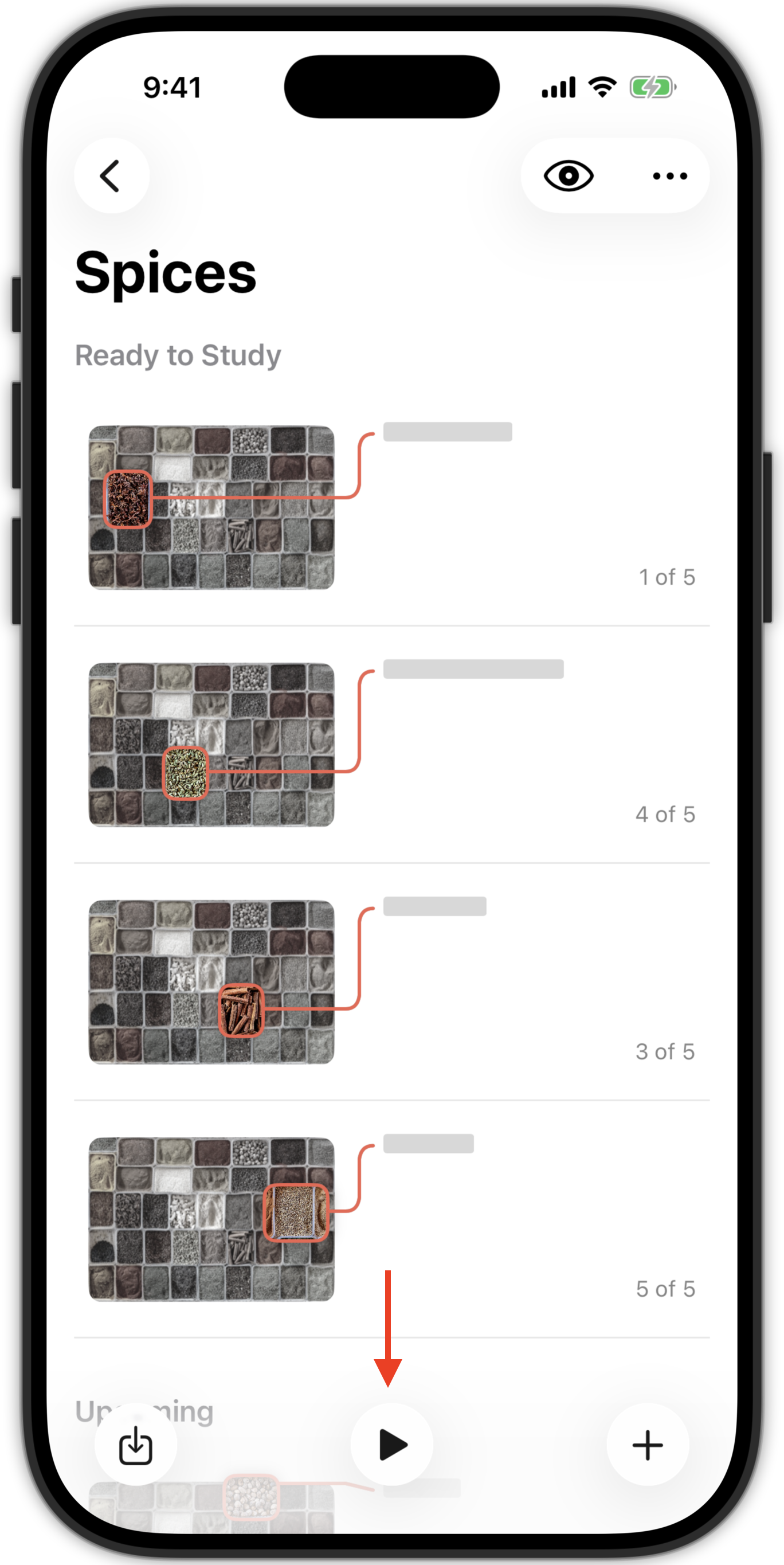 O botão Estudar no iPhone